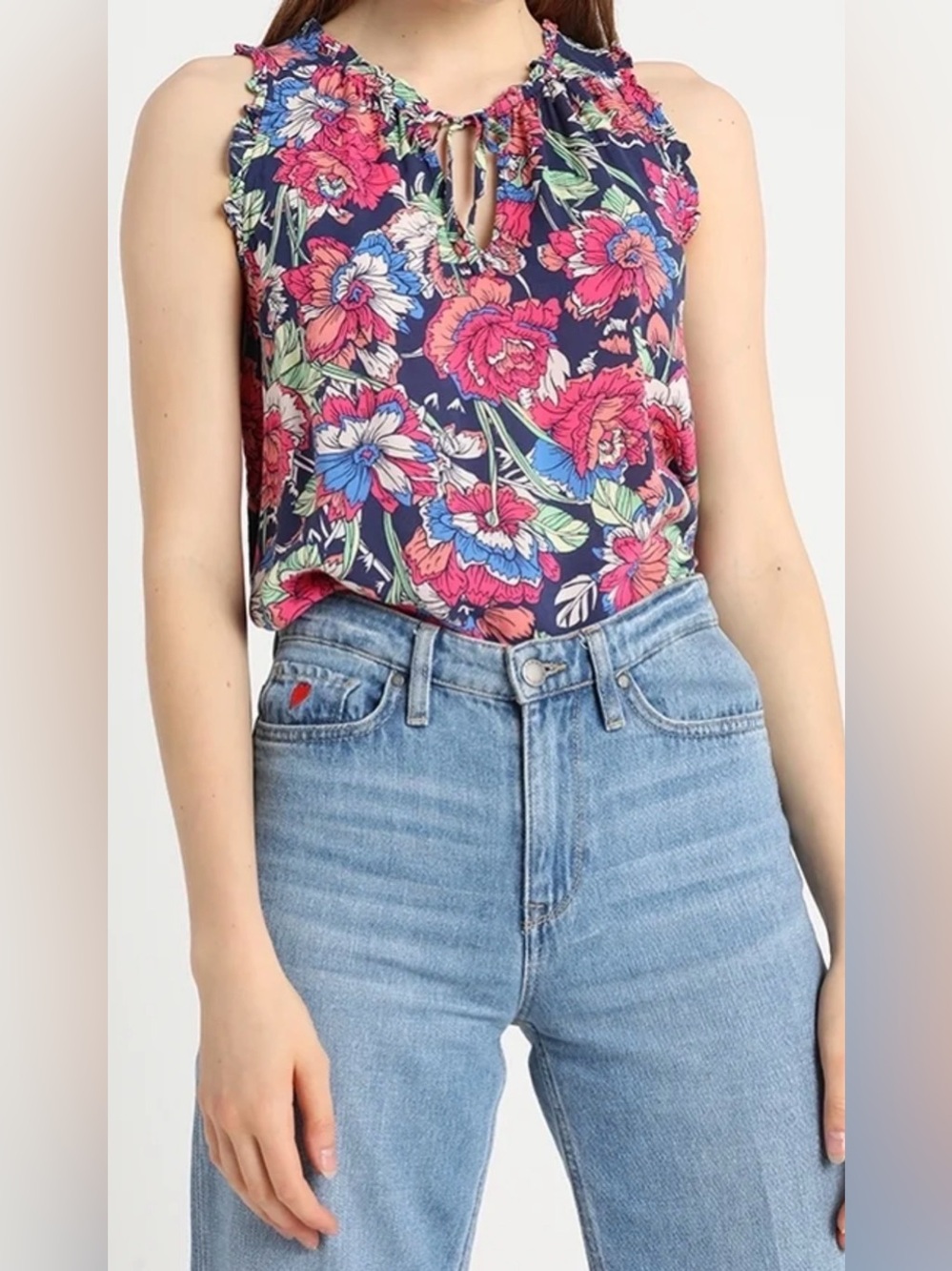 GAP Summer Floral Sleeveless V-Neck Blouse